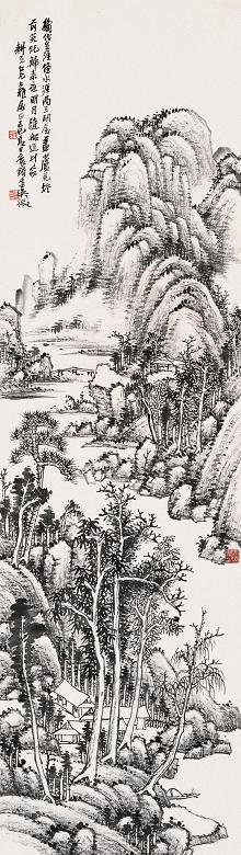 吴徵 1929年作 月夜归船 立轴 水墨纸本