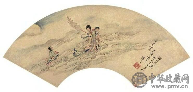 陈星 海月长生 扇面 金笺设色