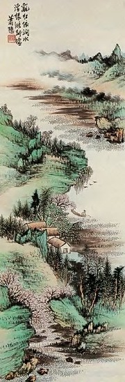 王晖 春湖垂钓图 立轴 纸本设色