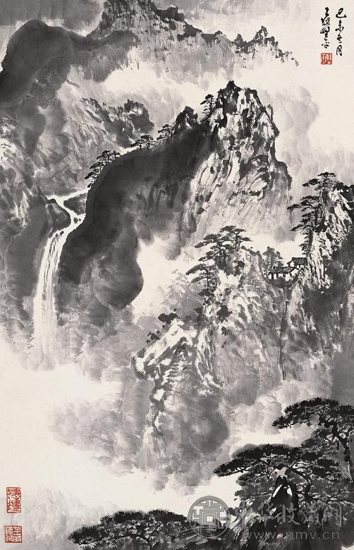 应野平 1979年作 黄山飞瀑 立轴 水墨纸本