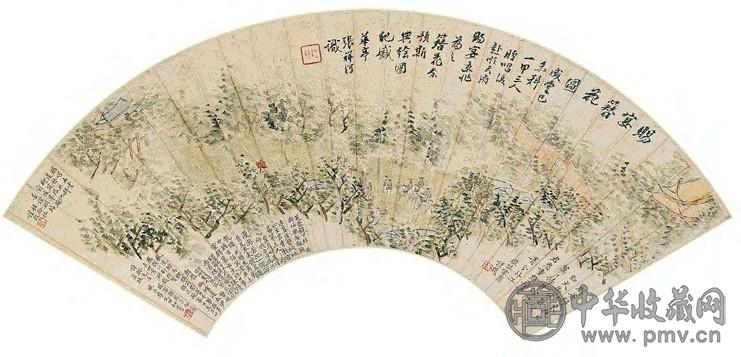 张祥河 己未(1859年)作 赐宴簪花 扇面 设色纸本