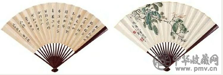 郑岳 辛未(1931年)作 花卉草虫图、行书 扇面 设色笺本