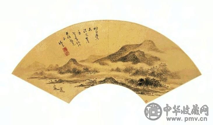 陈星 空谷流云 扇面 水墨金笺