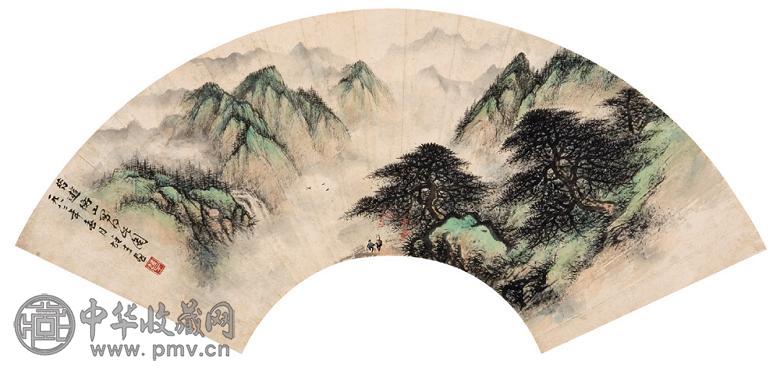 黎雄才 壬戌(1982年)作 衡山风景 扇面 设色纸本