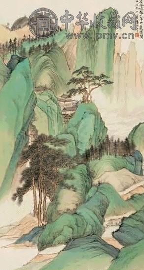 陈子清 1934年作 仙丛楼阁图 屏 设色纸本