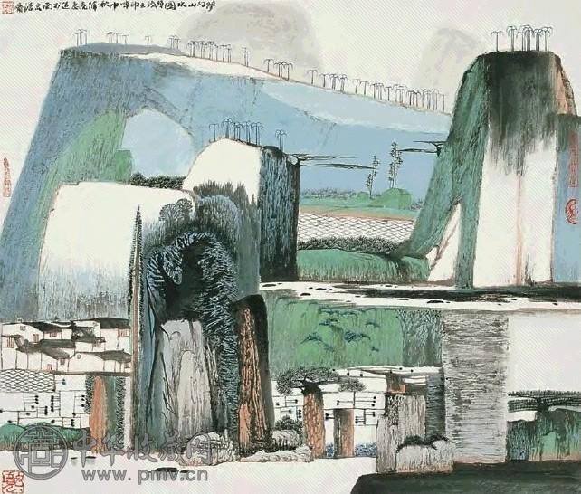 薛亮 梦幻山水图 镜心 设色纸本