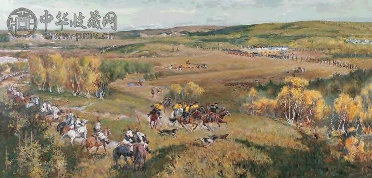 崔开玺 2000年 秋猎图 布面油画