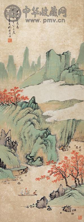 僧陀 1934年作 山水 立轴 设色纸本