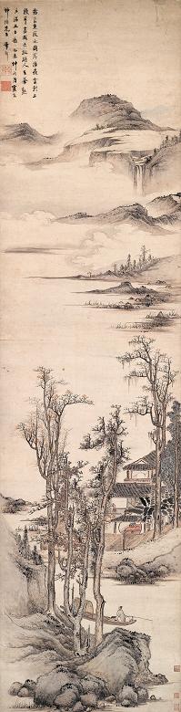 章声 1655年作 水域幽泛 立轴 设色纸本