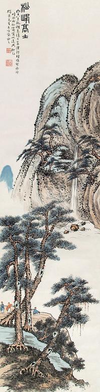 陈邦才 松峰高士 立轴 设色纸本