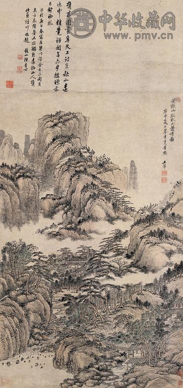 王翚 1680年作 秋山萧寺图 立轴 设色纸本