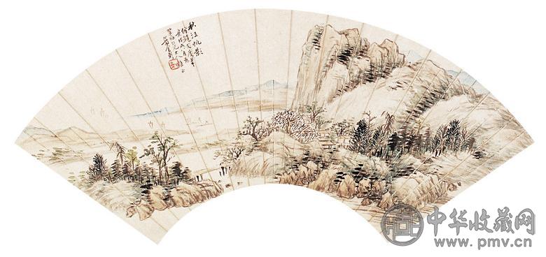 金心兰 秋江帆影 扇面镜心