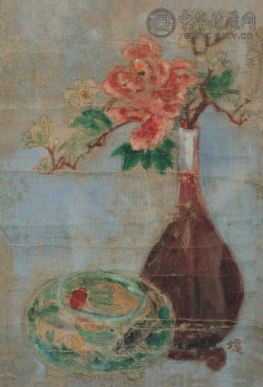 丘堤 30-40年代 金鱼花香 布面 油画