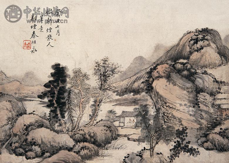 秦祖永 草堂读书图 轴 设色纸本