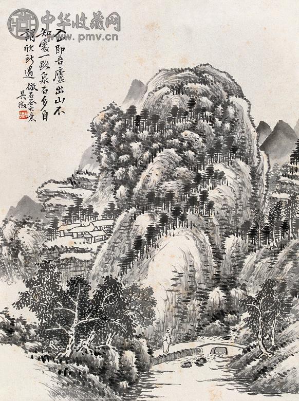 吴征 仿石谷子山水 立轴 墨色纸本