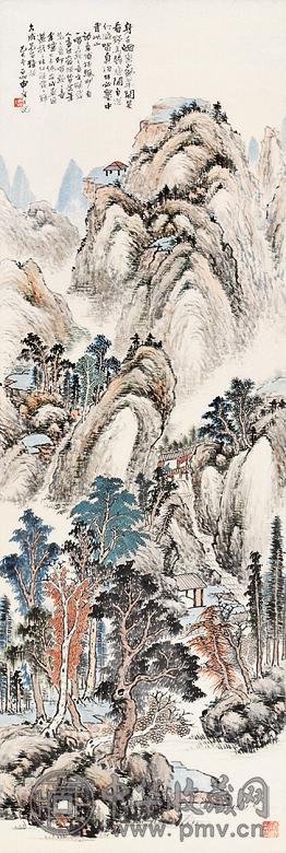 申石伽 己巳(1989年)作 山水人物 立轴