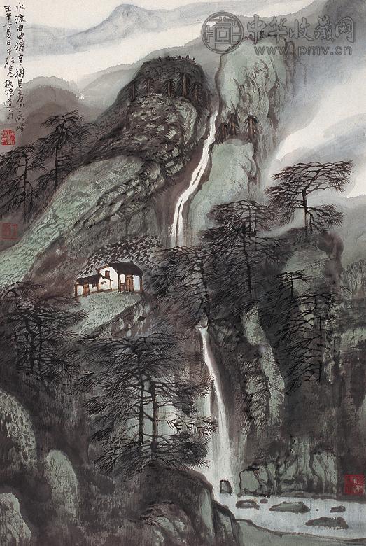 蔡天雄 山高水长图 片连框 设色纸本