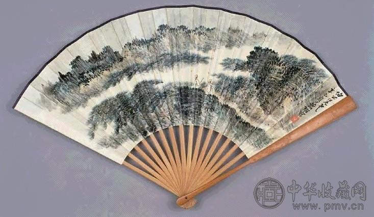 王晖 1941年作 二老观松图 扇面 设色纸本