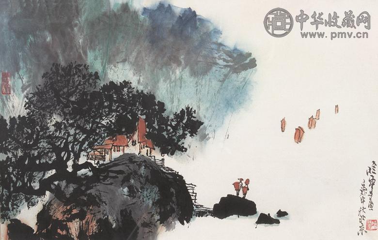 秦岭云 壬戌(1982年)作 归帆图 镜片 纸本