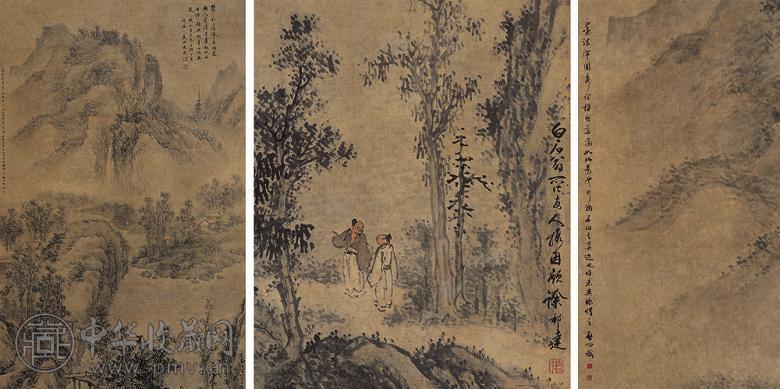 沈周 1461年作 秋山访友 立轴 设色纸本