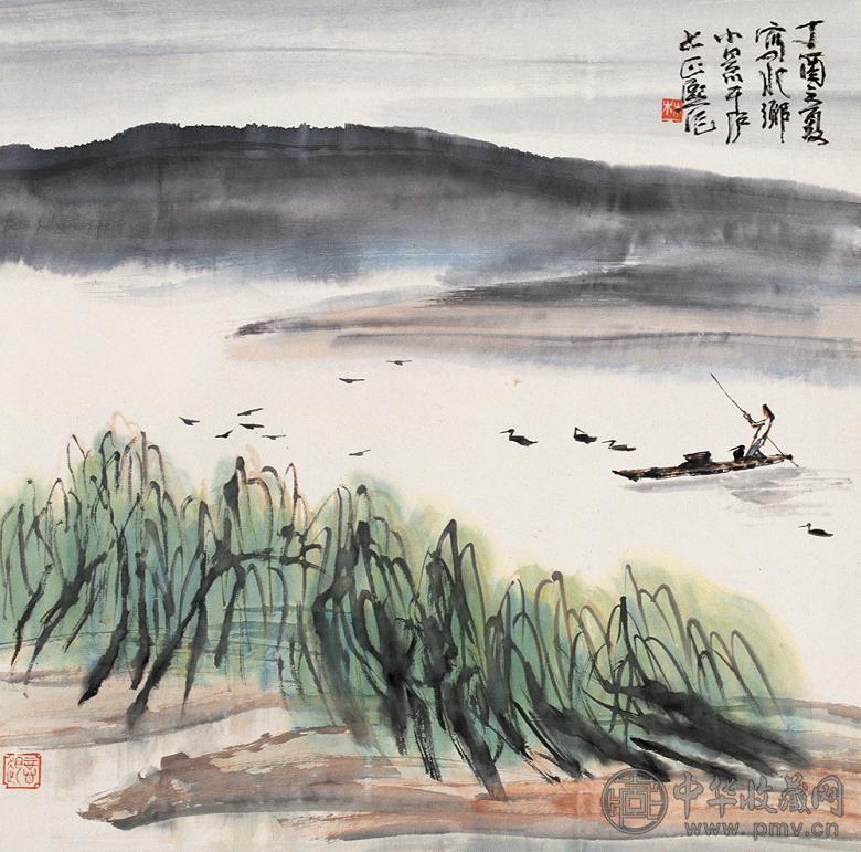 林曦明 1957年作 水乡小景 立轴 设色纸本
