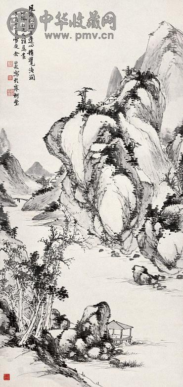 余绍宋 1935年作 溪亭秋思图 立轴 墨色纸本