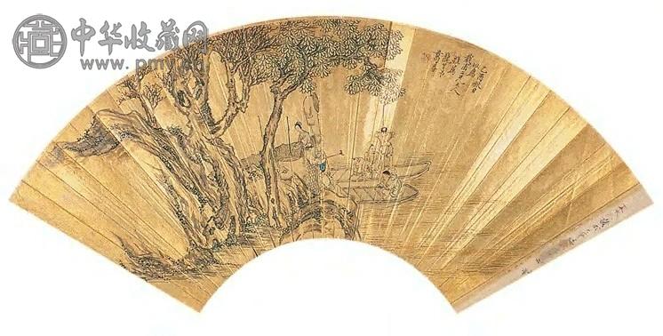 葛尊 人物 扇面 泥金