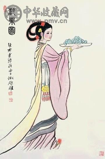 徐启雄 献果图 立轴 设色纸本