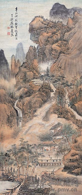 顾鹤庆 辛卯(1831年)作 山水 立轴 设色纸本