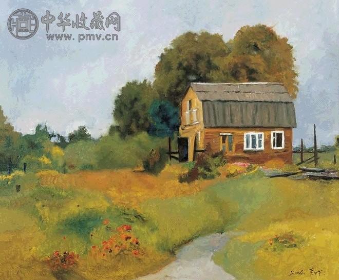 朝戈 2004年作 俄国的房子 油彩 画布 框