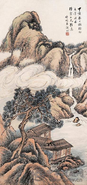 汪昉 1854年作 山水 立轴 设色纸本