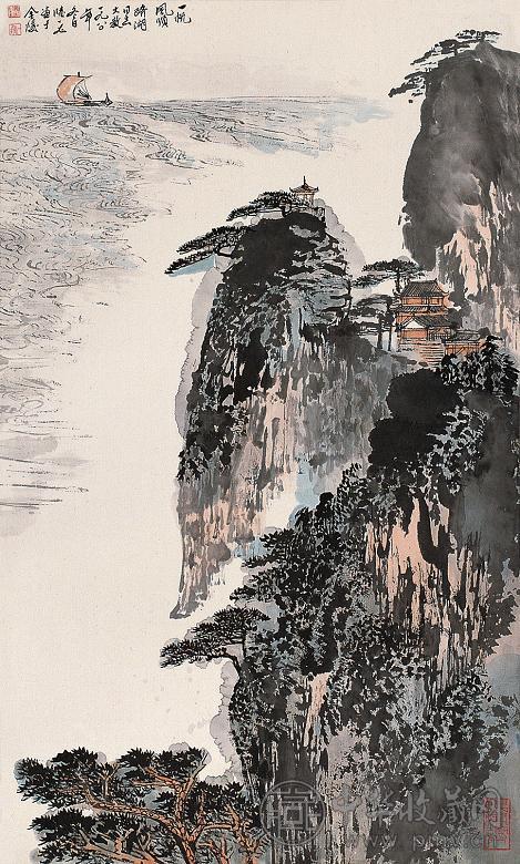 陆一飞 一帆风顺图 片 设色纸本