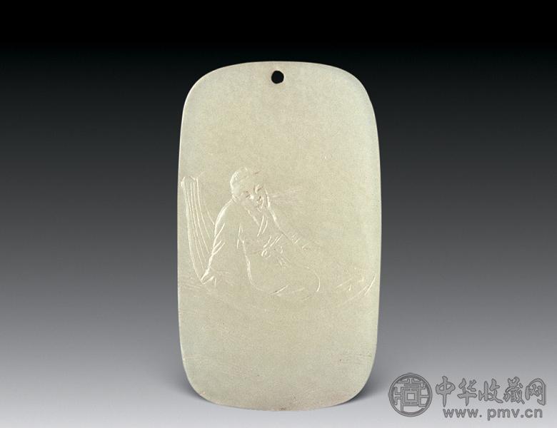 清 白玉刻“张骞乘槎”纹珮