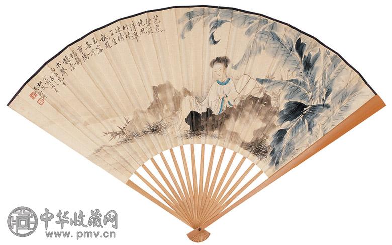 吴野洲 匀园 1957年作 芭蕉碧苑 草书 设色纸本