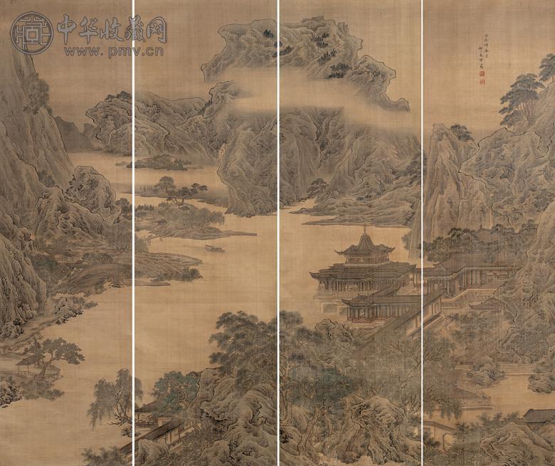 袁耀 1772年作 山水楼台 立轴 设色绢本