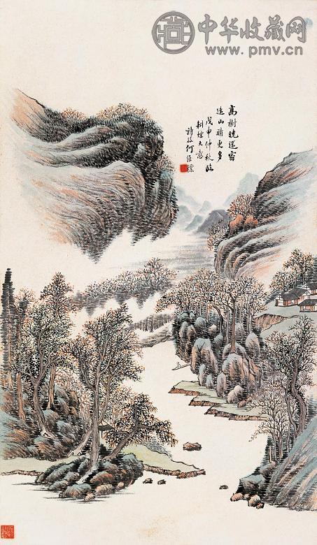 何维朴 戊申(1908年)作 溪山放舟 立轴 设色纸本