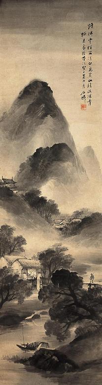 吴石僊 癸已(1893年) 云溪雨意 立轴 设色纸本