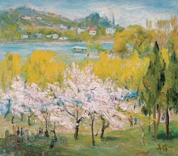 胡善余 西湖春 布面油画