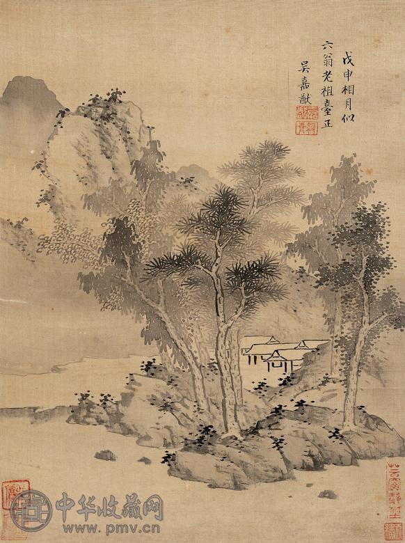 吴嘉猷 1848年作 山水 立轴 设色绢本