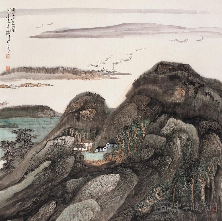 蔡天雄 湖光山色图 片 设色纸本