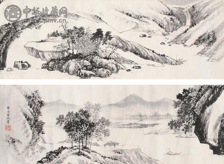 金城 民国 山水 横幅 纸本