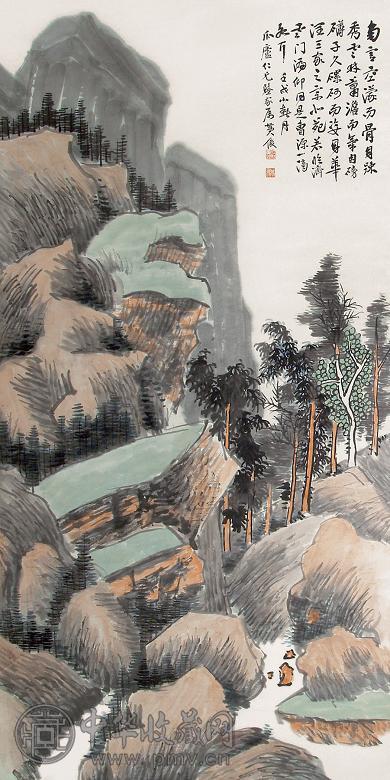 黄俊 1982年作 云林深秀 立轴 设色纸本