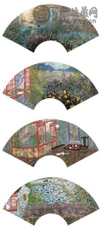 方向 2006年作 扇面(4帧) 扇画 设色纸本