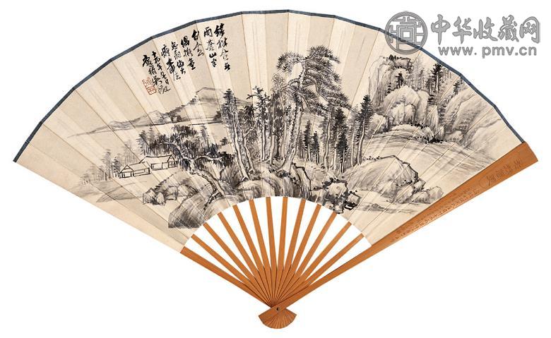 吴徵 1930年作 绿树苍山 成扇 水墨纸本