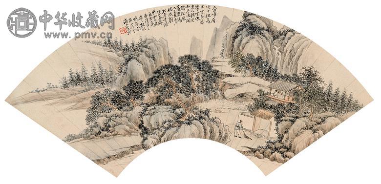 顾颐 己巳(1929年)作 小亭松风 扇面 设色纸本