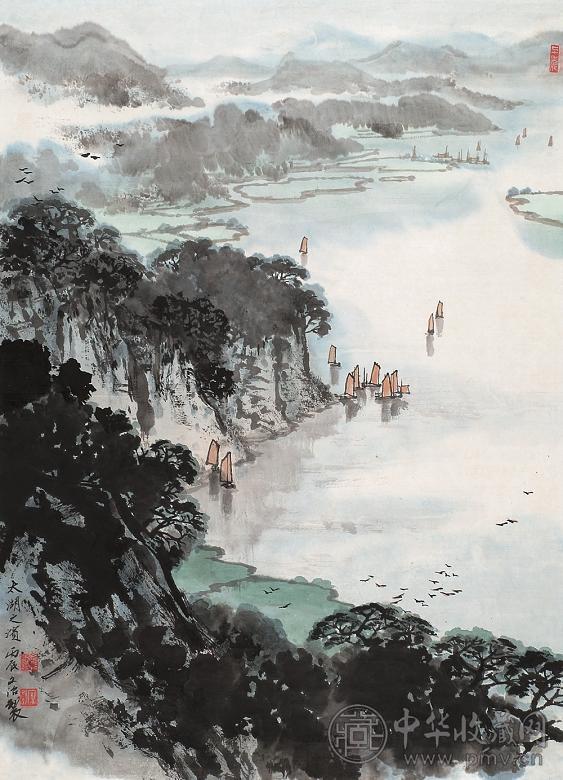 宋文治 丙辰(1976年)作 太湖之滨 镜心 设色纸本