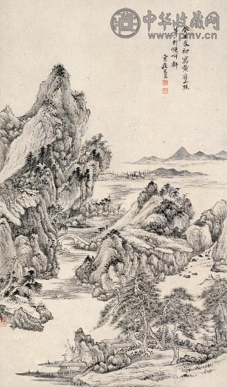 王昱 1763年作 仿王蒙山水园 镜心 水墨纸本