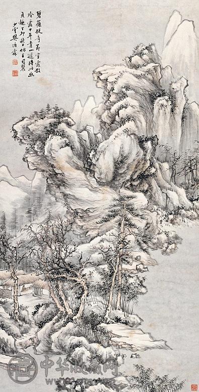 樊浩霖 1927年作 青山雪景 立轴 设色纸本