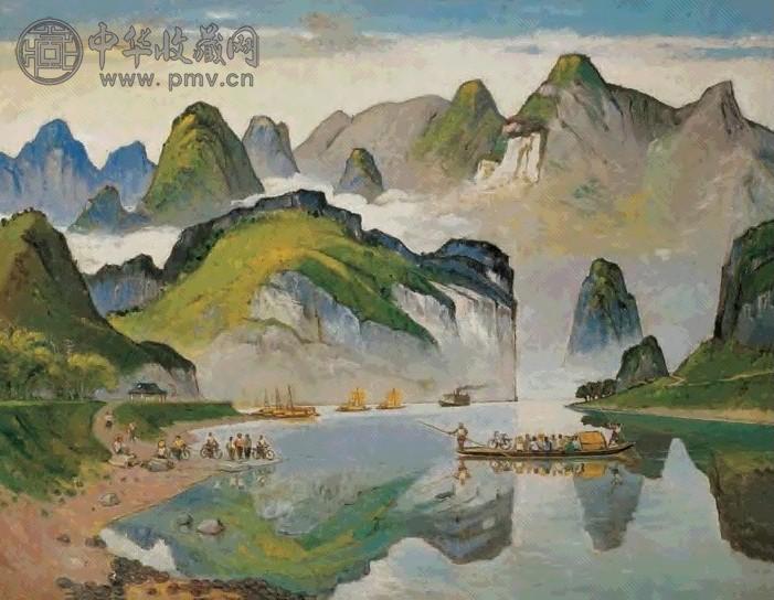 杨秋人 1980年 晨渡 布面 油画