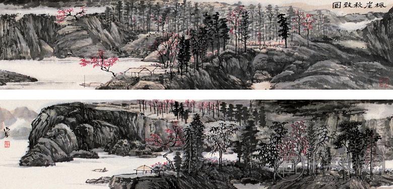 肖海春 枫崖秋韵图 手卷 设色纸本